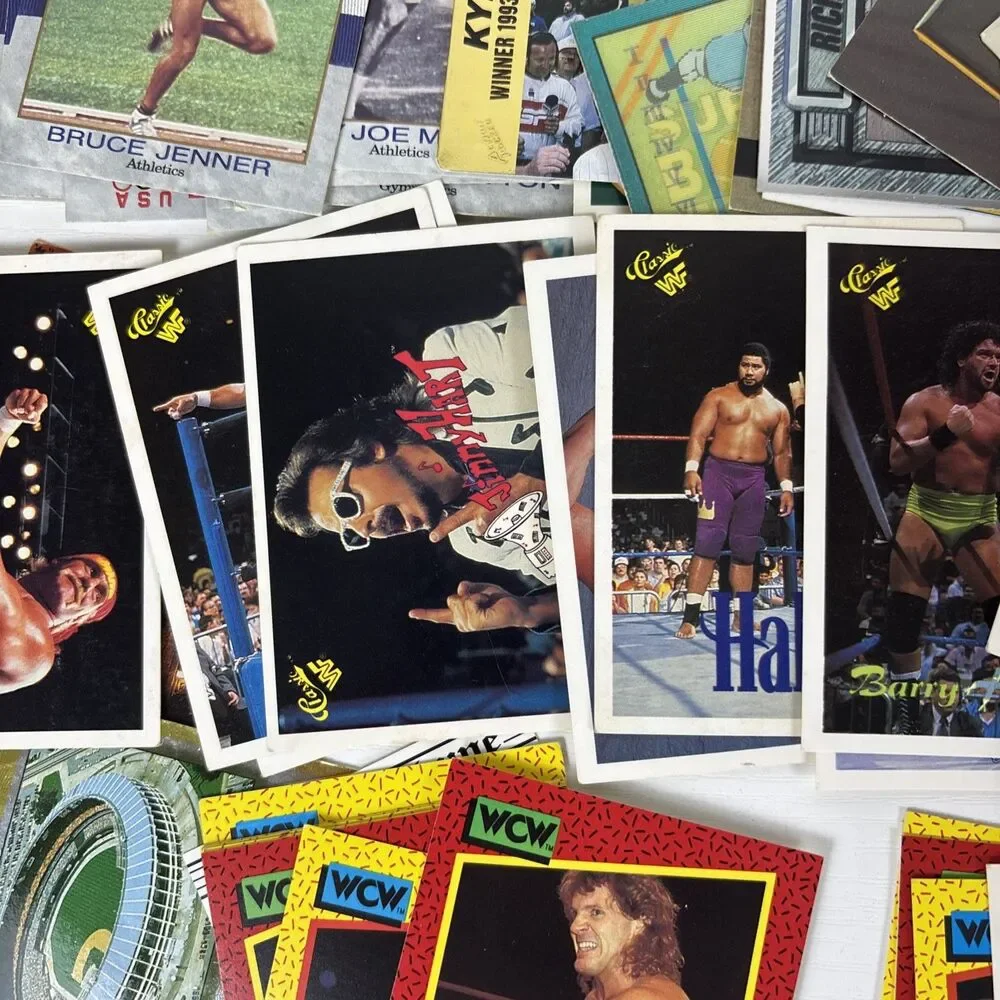 Lot 90s Trading cards 200+ Looney Tunes Marvel WCW WWF Olympics Batman Hot Wheel